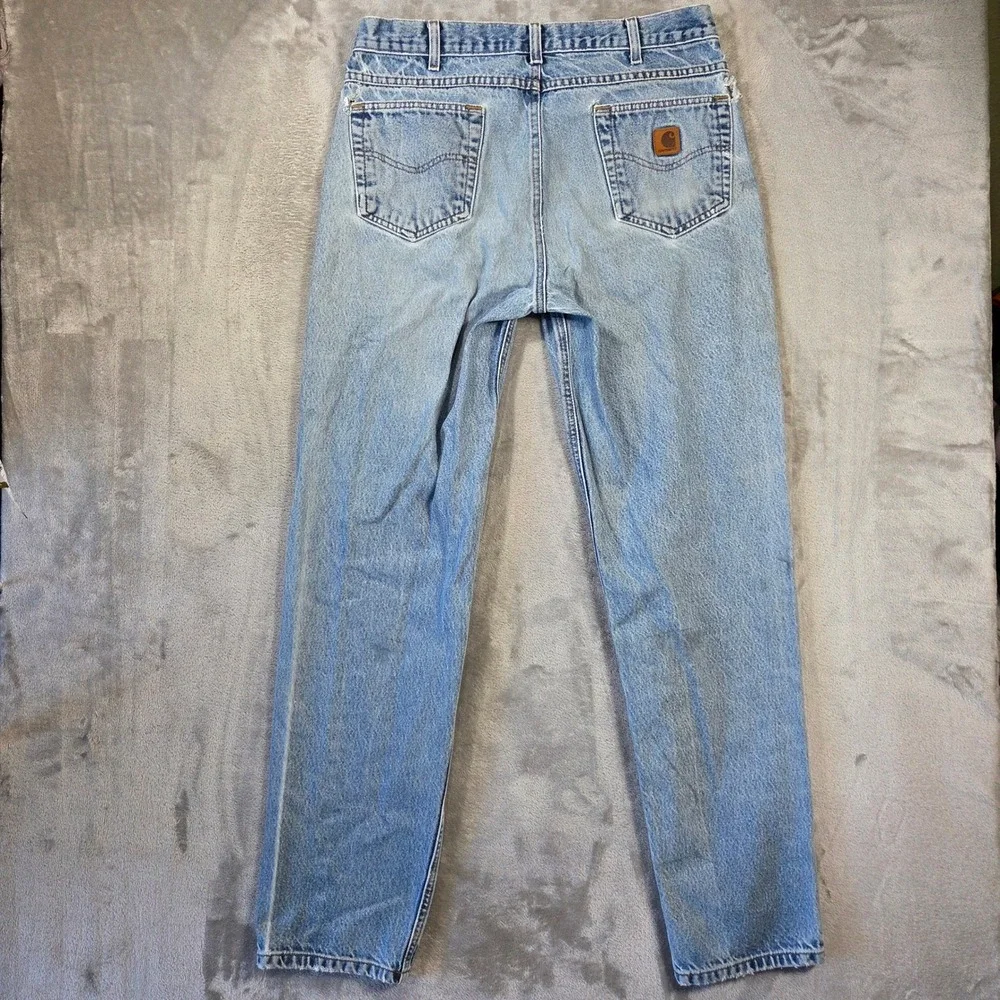 Vtg Carhartt B17 DST Relaxed Fit Jeans Mens 36x36 Light Wash Blue Denim Workwear
